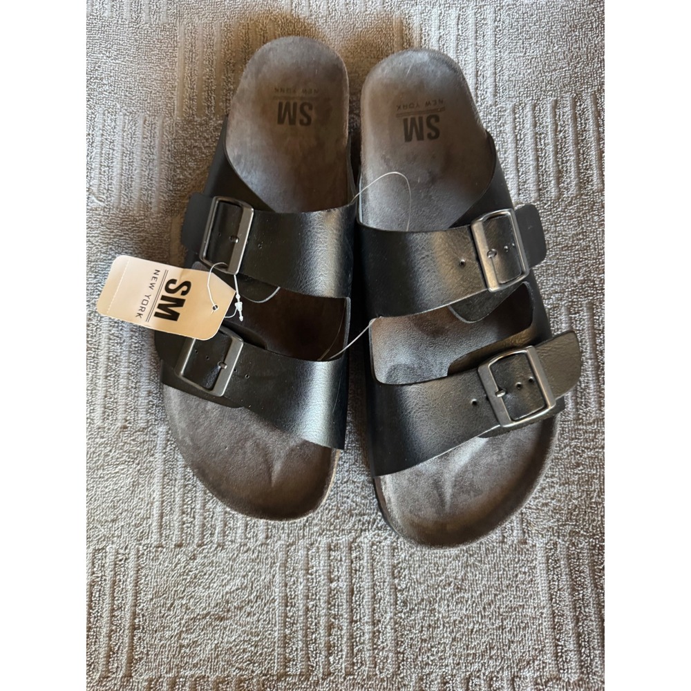 SM New York Mens Double Strap Dreamm Black Slide Sandals Size 11 NWT New